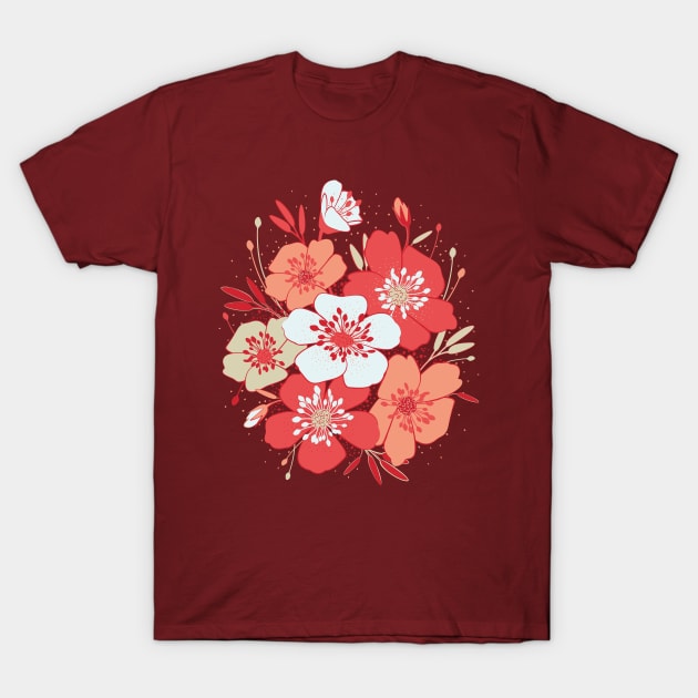 Bouquet (coral and gray) T-Shirt by lents